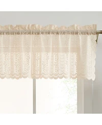 Hlc.me Sophia Floral Rod Pocket Lace Semi Sheer Voile Short Valance for Small Windows, Kitchen & Bathroom