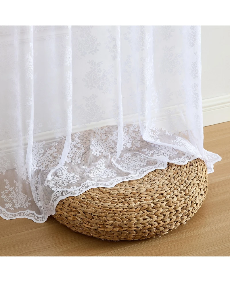 Hlc.me Jolene Floral Soft Decorative Lace Semi Sheer Light Filtering Rod Pocket Window Treatment Curtain Panels
