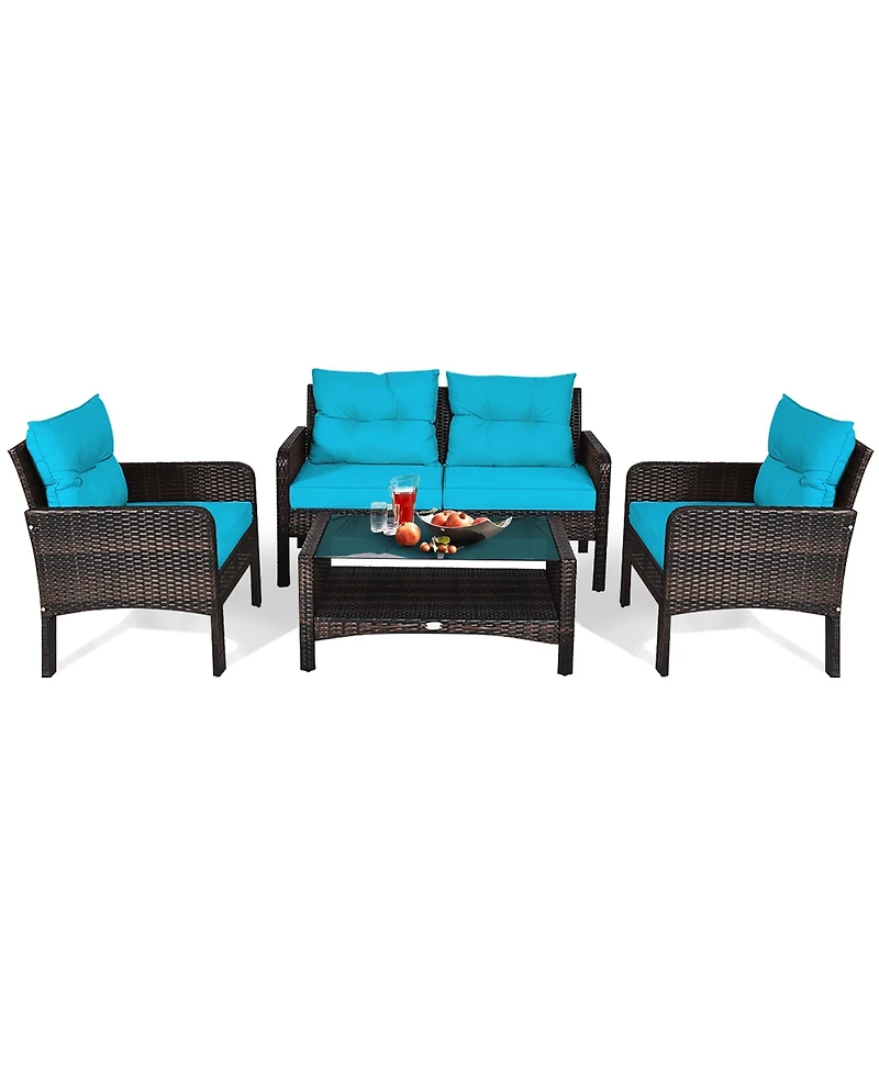 8PCS Patio Rattan Sectional Furniture Set Loveseat Sofa Coffee Table