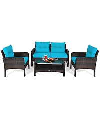 8PCS Patio Rattan Sectional Furniture Set Loveseat Sofa Coffee Table