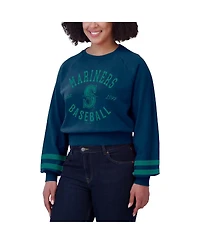 Wear by Erin Andrews Women's Navy Seattle Mariners Vintage Washed Cropped Pullover Sweatshirt
