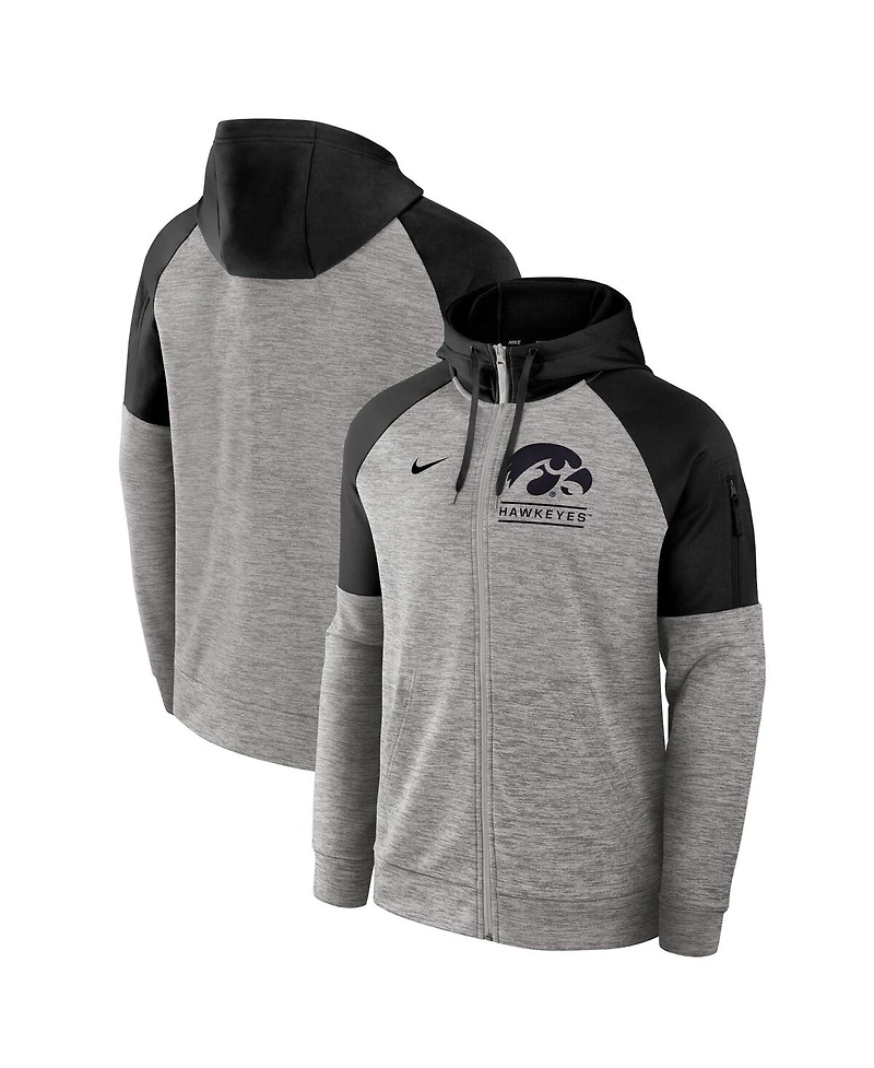 Nike Men's Heather Gray Iowa Hawkeyes Fitness Raglan Performance Full-Zip Hoodie