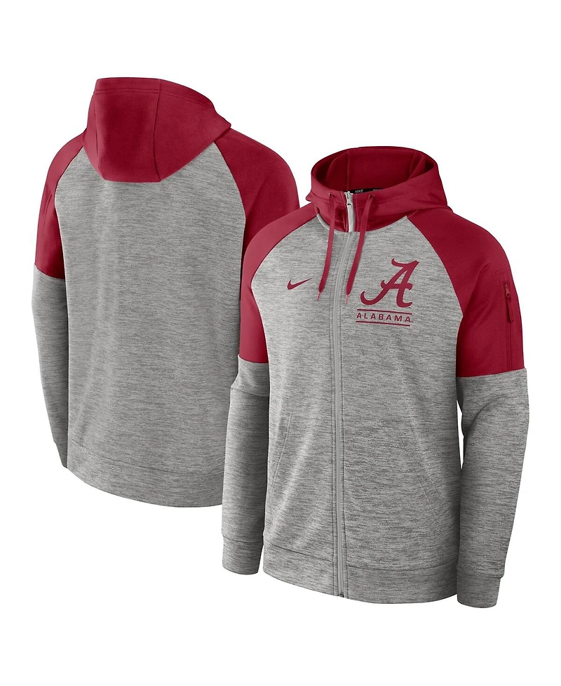 Nike Men's Heather Gray Alabama Crimson Tide Fitness Raglan Performance Full-Zip Hoodie