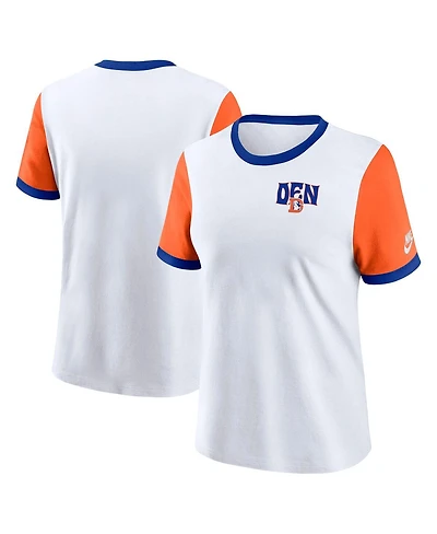 Nike Women's White/Orange Denver Broncos Rewind Ringer T-Shirt