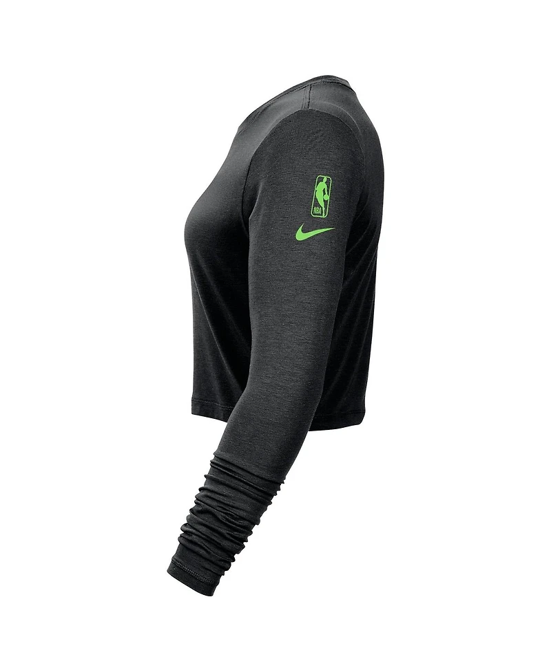Nike Women's Black Boston Celtics 2024/25 City Edition Essential Logo Slim Fit Long Sleeve Cropped T-Shirt