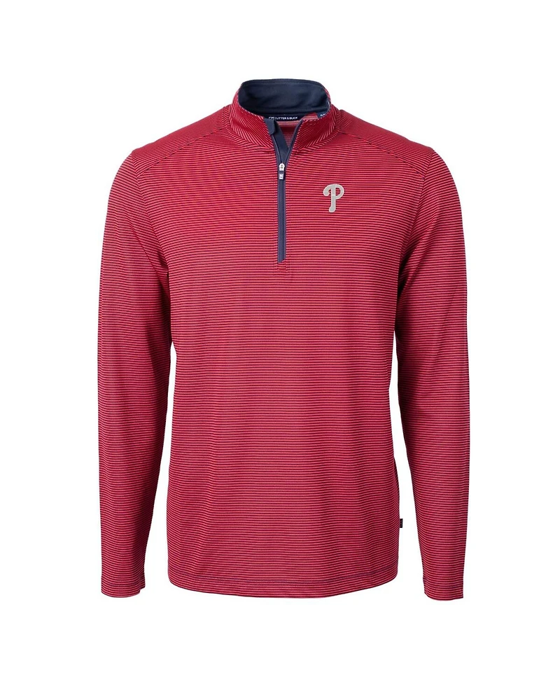 Cutter & Buck Men's Red/Navy Philadelphia Phillies Virtue Pique Micro Stripe Quarter-Zip Pullover Top
