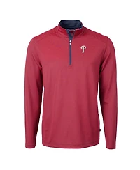 Cutter & Buck Men's Red/Navy Philadelphia Phillies Virtue Pique Micro Stripe Quarter-Zip Pullover Top