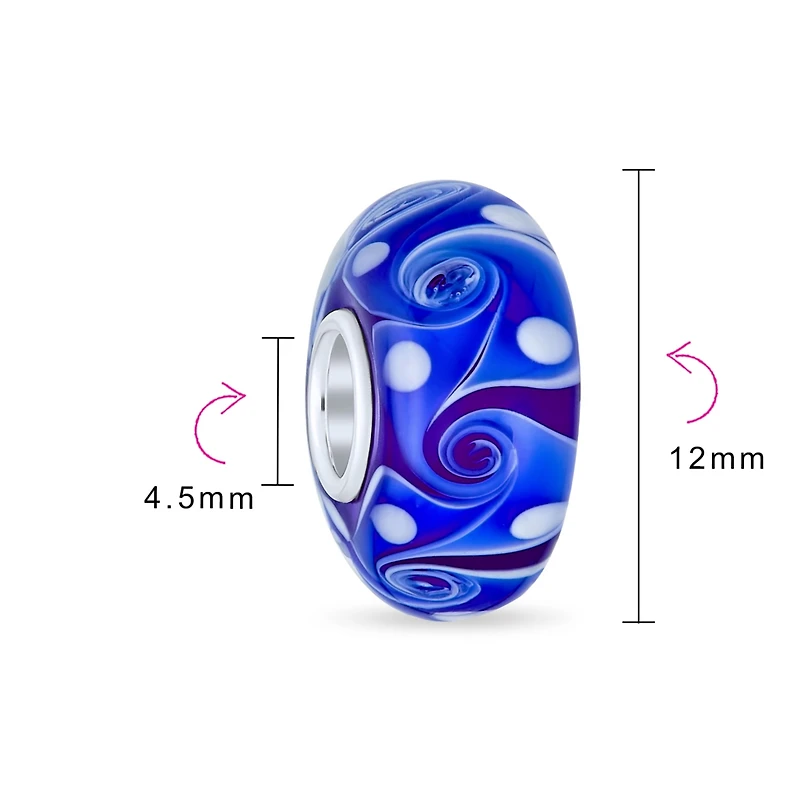 Bling Jewelry Murano Glass Charm Bead Green Red Blue Aqua Wave Swirl Spacer Bracelet
