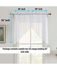 Hlc.me Sophia Floral Rod Pocket Lace Short Cafe Swags for Small Windows - 28 x 36 Inch Length (White Swags, Set of 2)