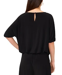 Sam & Jess Women's Printed Round-Neck Puff-Sleeve Side-Tie Top