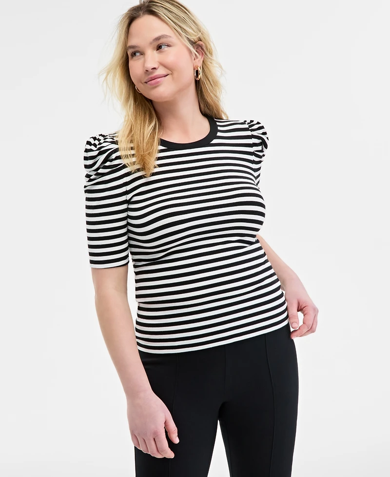 On 34th Women's Knit Stripe Volume-Sleeve Top, Exclusively at Macy's