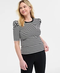 On 34th Women's Knit Stripe Volume-Sleeve Top, Exclusively at Macy's