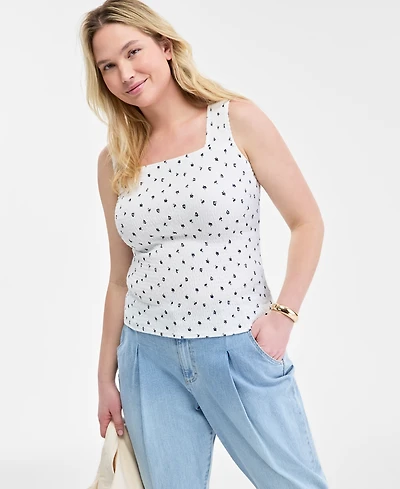 On 34th Women's Knit Floral Smocked Square-Neck Tank Top, Exclusively at Macy's