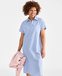 Style & Co Petite Cotton Striped Short-Sleeve Popover Dress, Exclusively at Macy's