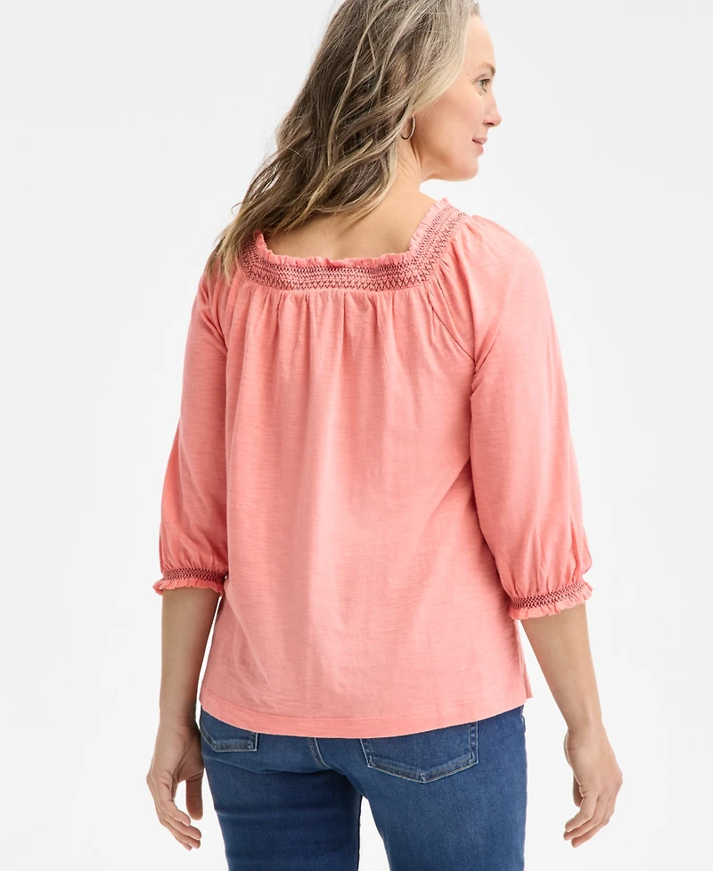 Style & Co Women's Smocked Square-Neck Top, Exclusively at Macy's