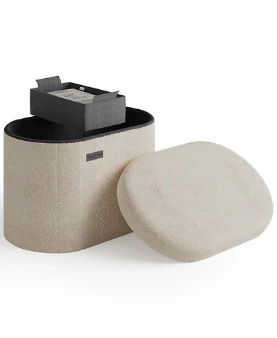 Ovel Boucle Ottoman Storage Bench-Modern Foot Stool