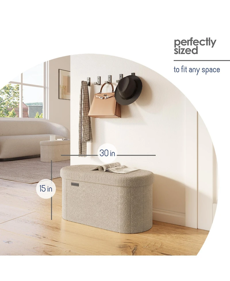Ovel Boucle Ottoman Storage Bench-Modern Foot Stool