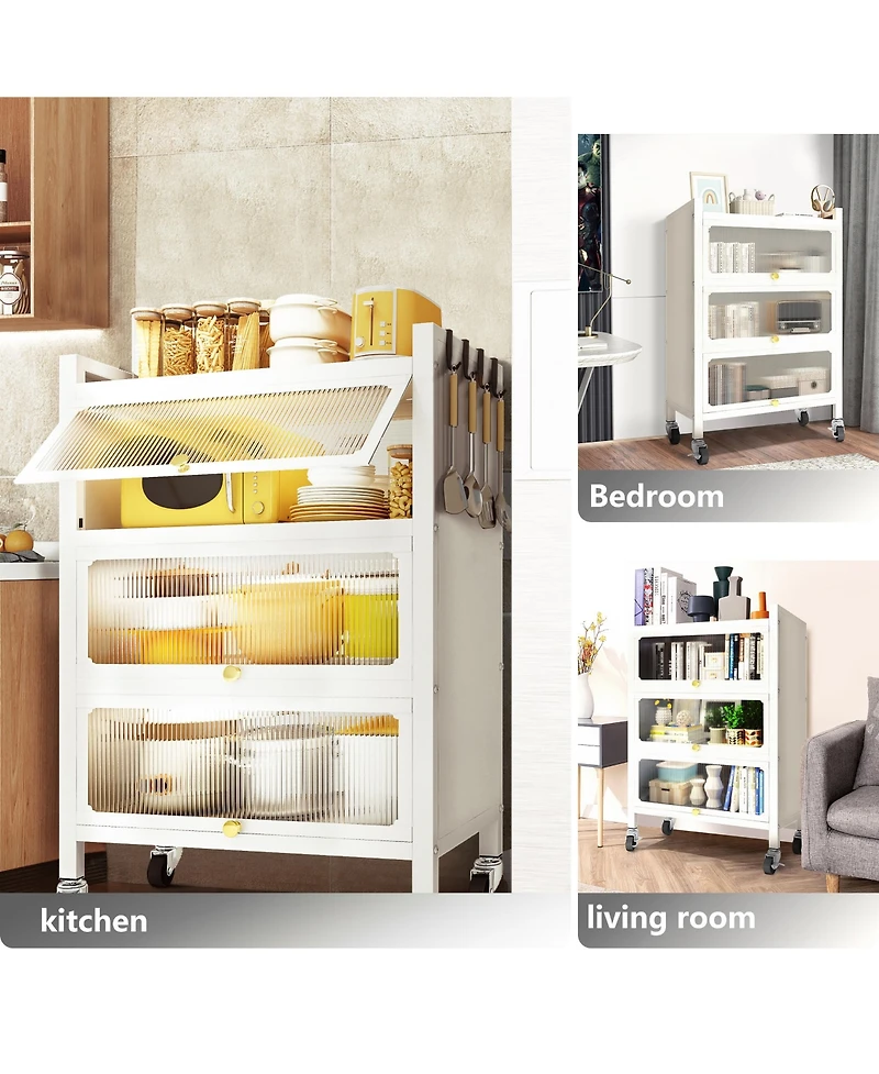 Mega Casa 3 Door Accent Cabinet, 4 Tier Kitchen Organizer Shelf, White