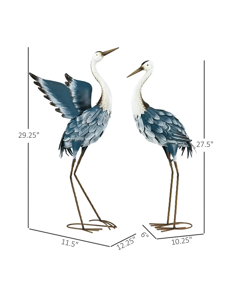 Outsunny 2pc Heron Garden Statues, Metal Yard Art Bird Sculptures,