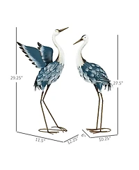 Outsunny 2pc Heron Garden Statues, Metal Yard Art Bird Sculptures,