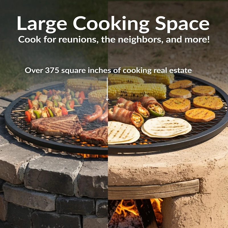 Outdoor Camping or Backyard Heavy-Duty Steel Round X-Marks Fire Pit Cooking Grilling Grate