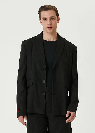Pcfg Men's Free Heaven Eyelet Details Striped Blazer - Jet Black
