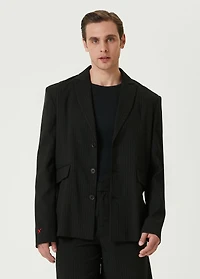 Pcfg Men's Free Heaven Eyelet Details Striped Blazer - Jet Black