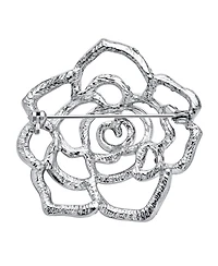 Bling Jewelry Sparkling Rose Flower Brooch Pin with Crystals Silver Tone Rhodium Plated