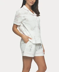 Felina Women's Calista Cotton Gauze Short Sleeve Pajama Set