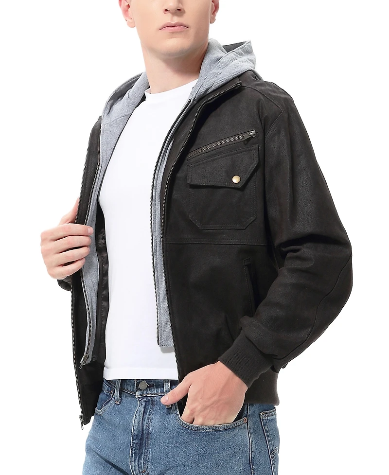 Bgsd Men Civic Distressed Leather Bomber Jacket
