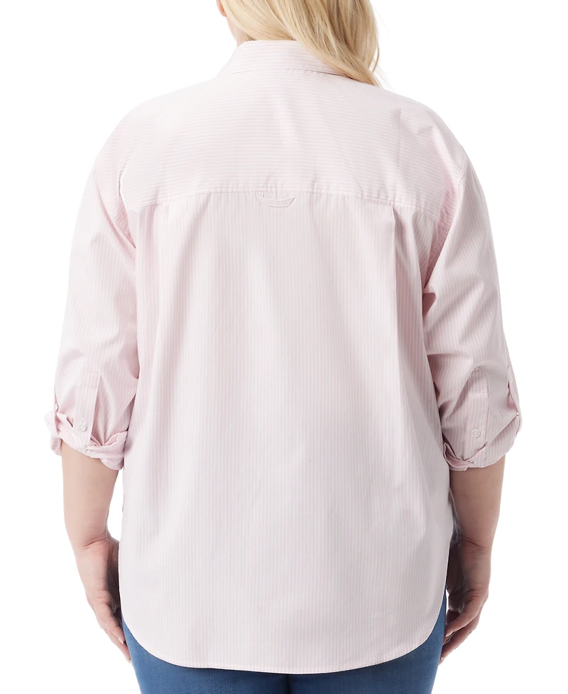 Gloria Vanderbilt Plus Amanda Cotton Oversized Printed Shirt - Pink Parasol
