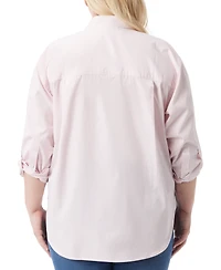 Gloria Vanderbilt Plus Amanda Cotton Oversized Printed Shirt - Pink Parasol