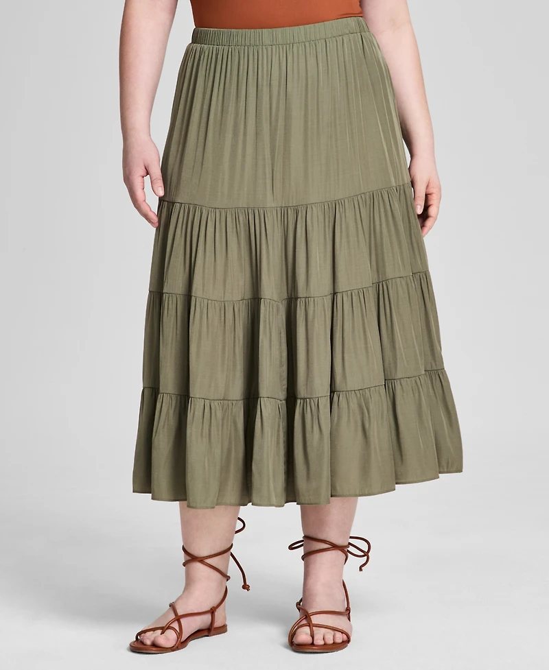 And Now This Plus Pull-On Tiered Midi Skirt