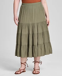 And Now This Plus Pull-On Tiered Midi Skirt