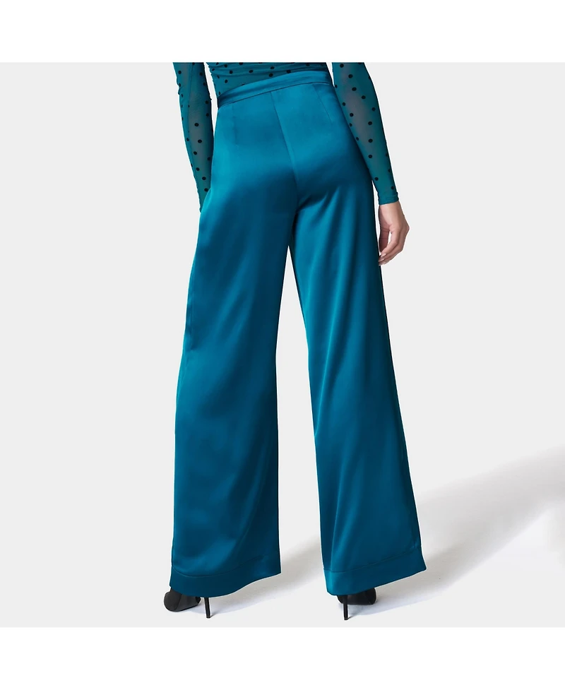 Bebe Women's High Waist Satin Wide Leg Pant