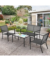 Gymax 4 Pcs Patio Furniture Set Sofa Coffee Table Steel Frame Garden