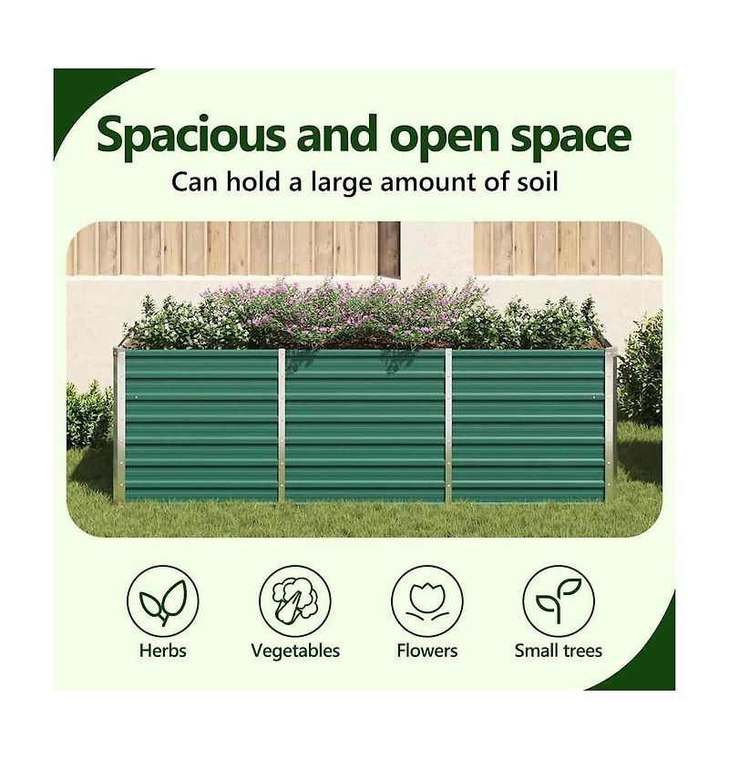 Garden Raised Bed Galvanized Steel 94.5"x31.5"x31.3" Green