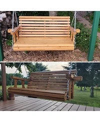 Outdoor 2-Person Traditional Wooden Porch Swing with Hanging Chains - 58.5-Inch - Brown