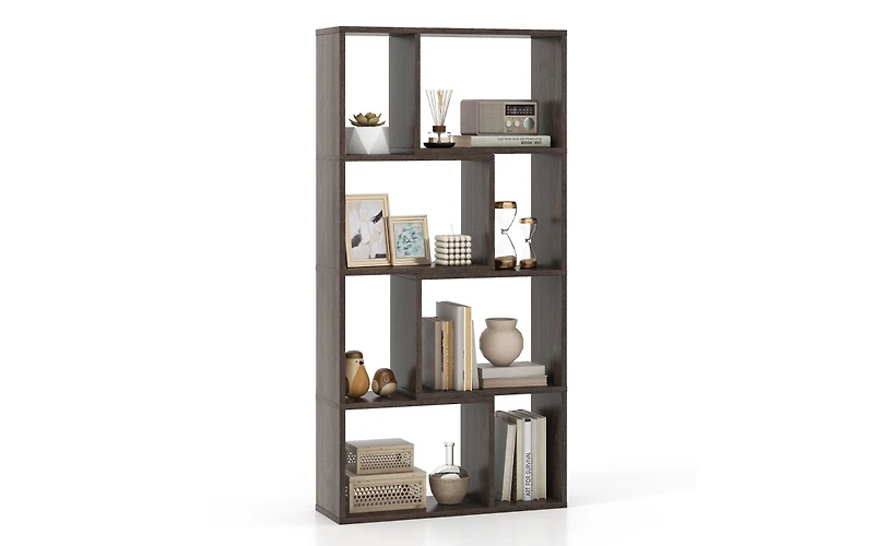 4-Tier Geometric Bookshelf with 8 Open Cubes for Living Room or Bedroom Storage