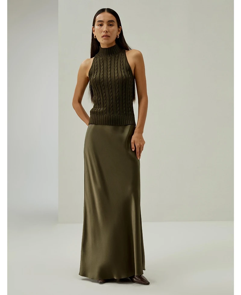Classic High-Neck Cable-Knit Sleeveless Top for Women