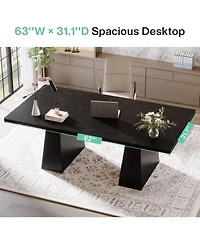 Tribesigns 63-Inch Executive Desk, Large Office Computer Desk with Double Pedestal, Modern Simple Workstations Writing Table