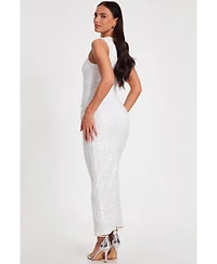 Quiz Women's Textured Sequin Knot Shoulder Maxi Dress