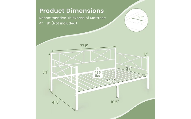 Platform Bed with Heavy-duty Metal Slat Support