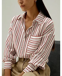 Lilysilk Women's Oversized Striped Silk-Twill Shirt