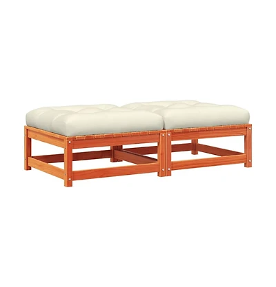 Patio Footstools with Cushions 2 pcs Wax Brown Solid Wood Pine