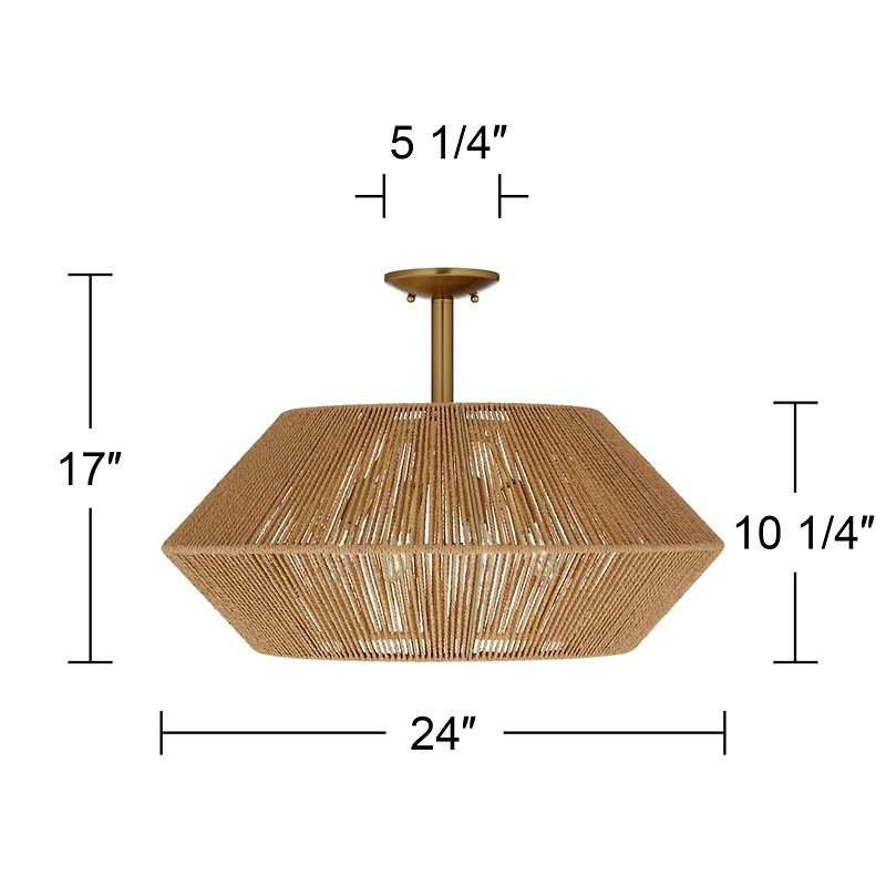 Possini Euro Pedro 24" Wide Brass and Rattan 4-Light Ceiling Light - Possini Euro Design