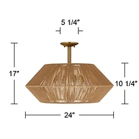 Possini Euro Pedro 24" Wide Brass and Rattan 4-Light Ceiling Light - Possini Euro Design