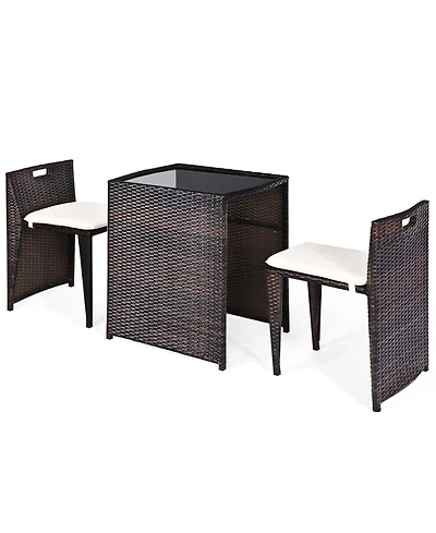 Gymax 3 Pcs Cushioned Wicker Patio Furniture Set Seat Sofa Outdoor No Assembly