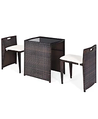 Gymax 3 Pcs Cushioned Wicker Patio Furniture Set Seat Sofa Outdoor No Assembly
