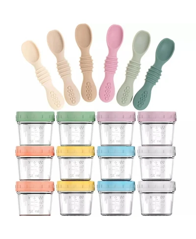 Sperric 12-Pack Glass Baby Food Storage Jars with Lids, 6-Pack Silicone Self-Feeding Spoons – Bpa-Free, Leakproof, Freezer Safe